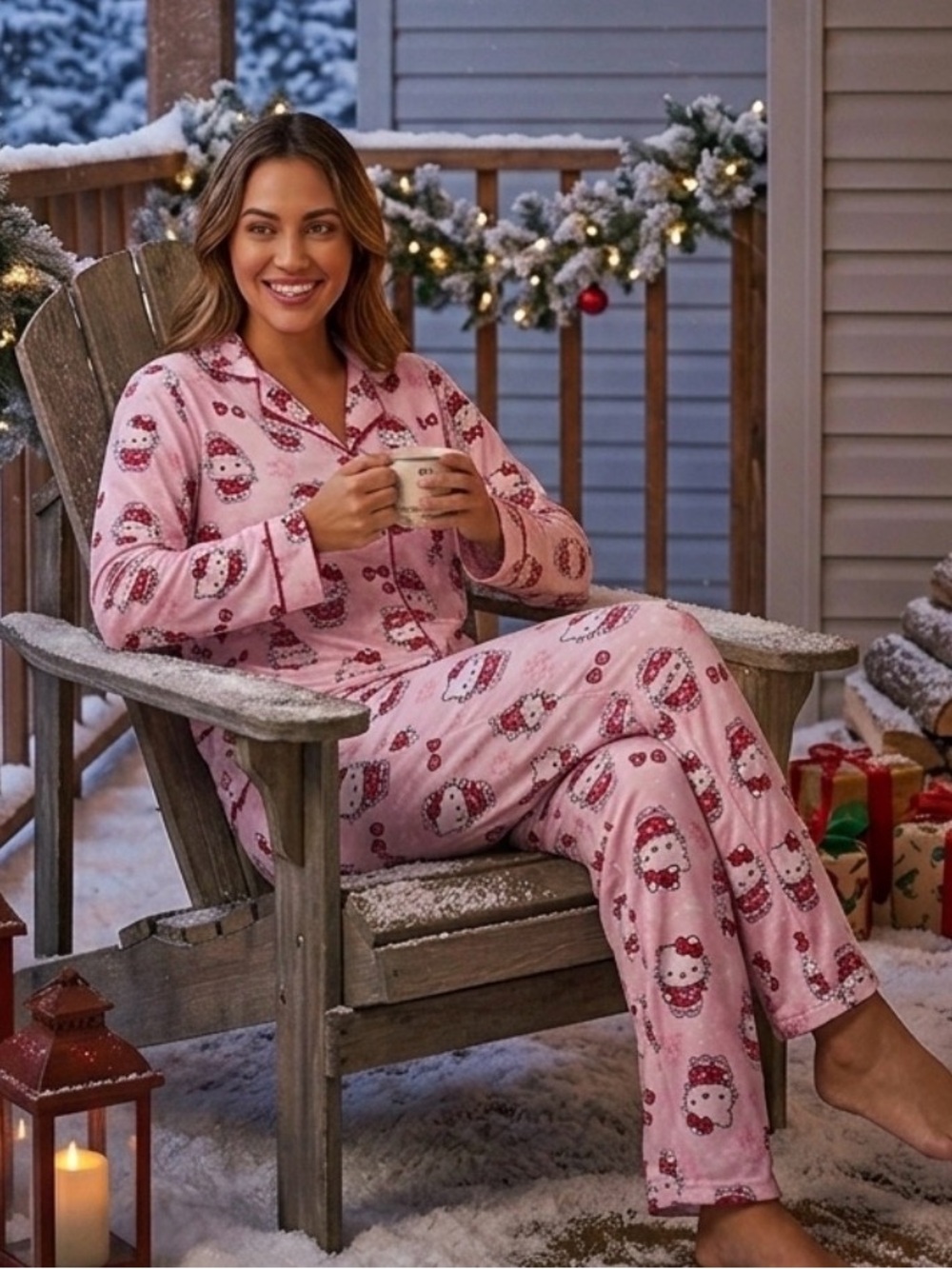 Hello Kitty Pink Pajama Set - Long Sleeve Button Down & Pants